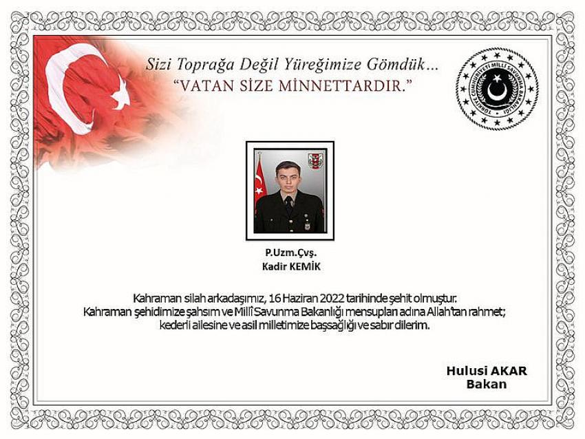 PENÇE-KILIT OPERASYONU BÖLGESINDE BIR ASKER ŞEHIT OLDU