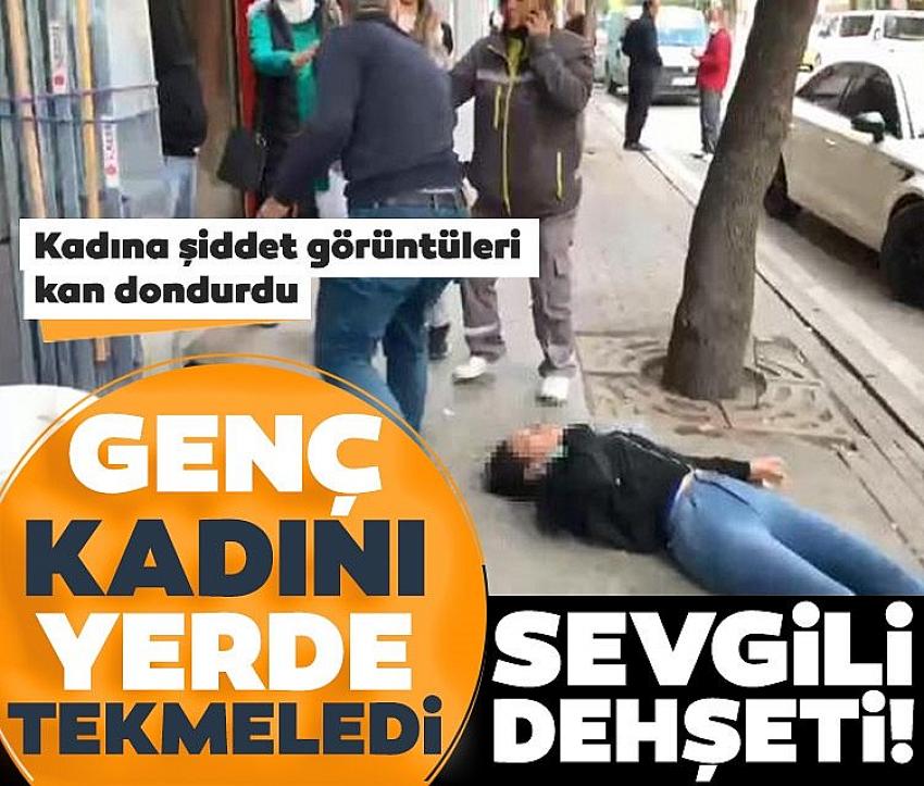KADINA ŞIDDET GÖRÜNTÜLERI KAN DONDURDU! YUMRUK ATIP YERDE TEKMELEDI