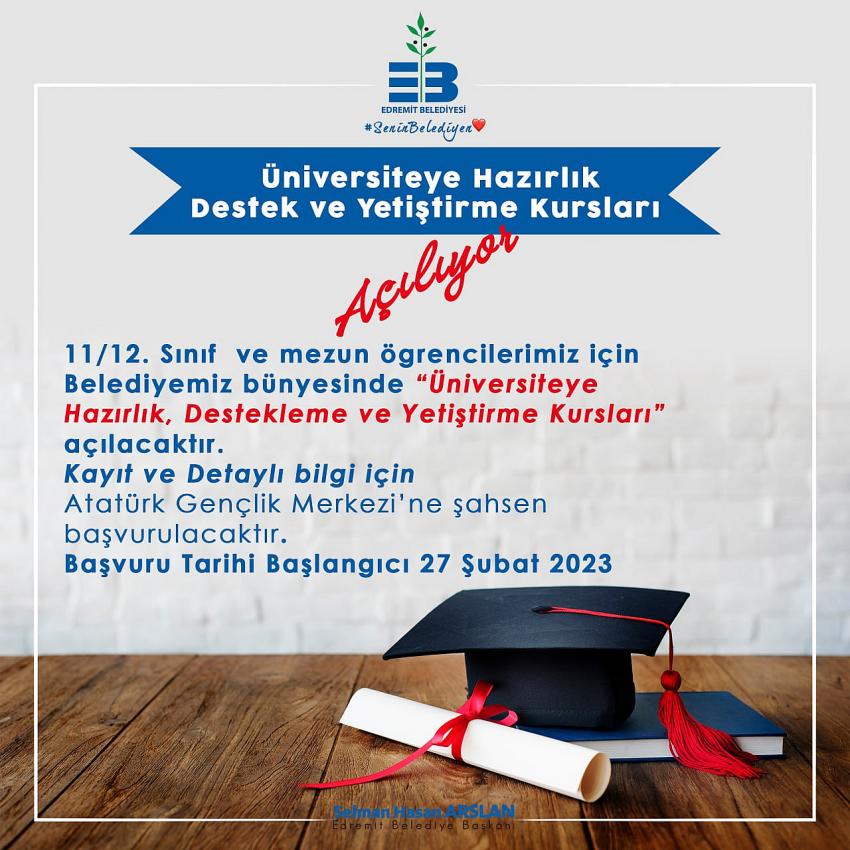 EDREMİT BELEDİYESİ’NDEN ÜNİVERSİTEYE HAZIRLIK KURSU